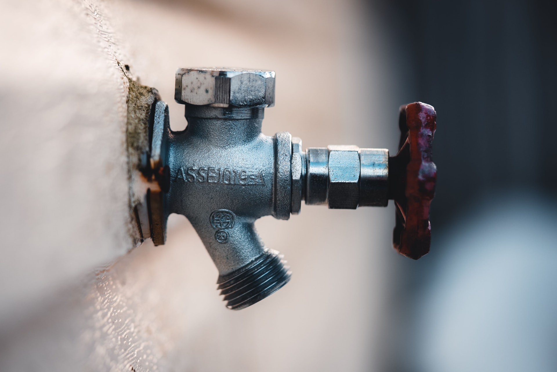 New outdoor spigot and shut-off valve on a house wall